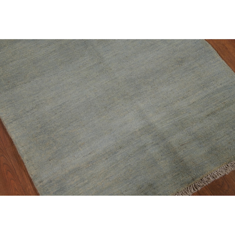 Hand Knotted Oriental 100% Wool Carpet Modern Stripe Greys & Charcoal Gabbeh Area Rug - 3' 10'' X 2' 8''
