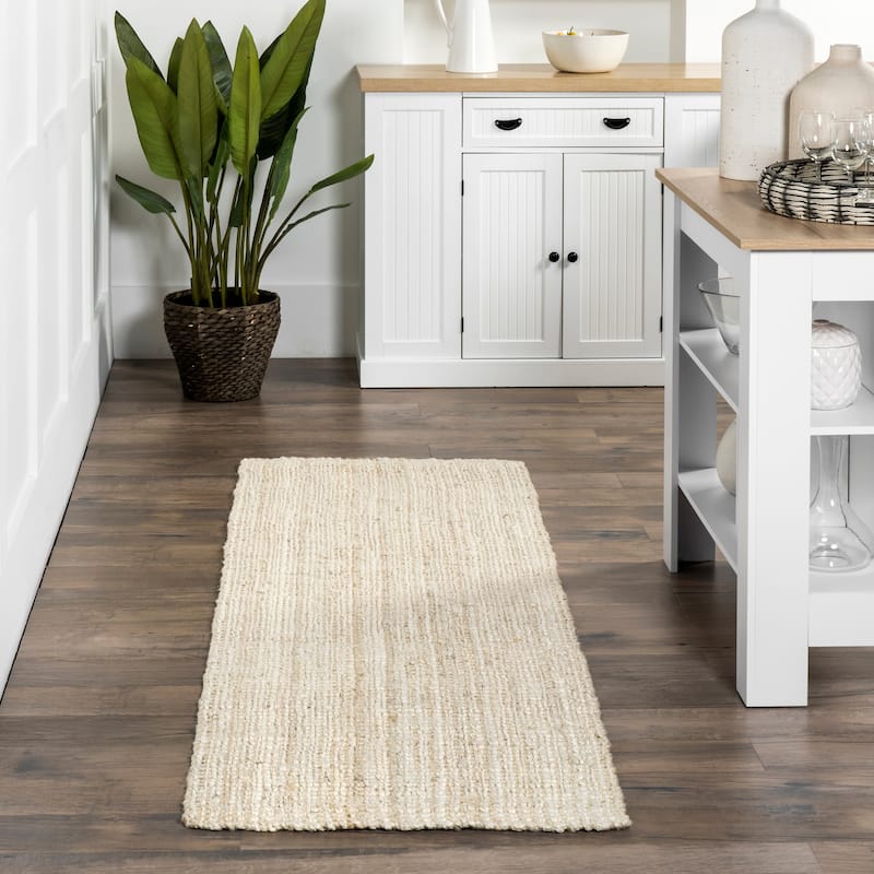 Nuloom Ashli Solid Farmhouse Jute Area Rug - 2'6" x 8' Runner - Off White