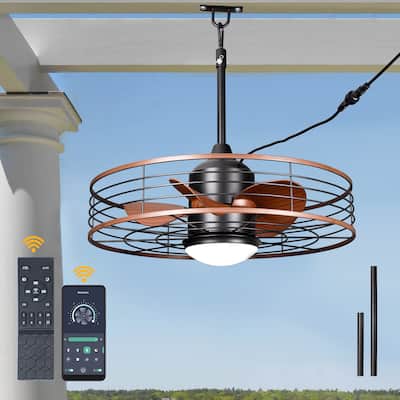 Bella Depot 23" Industrial Outdoor Ceiling Fan with Light and Remote for Courtyard, Bathroom, Corridor Caged Ceiling Fan - 23.6"