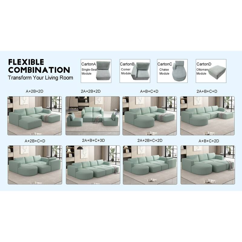 104.32" Yarn Fleece Modular Sectional Sofa Set with Chaise & Ottoman, U-Shaped 5-Seater Sleeper