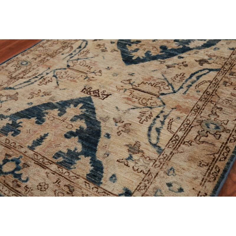 Hand Knotted Oriental 100% Wool Carpet Transitional All-Over Beige & Ivories Oushak Runner Rug - 11' 7'' X 2' 10''