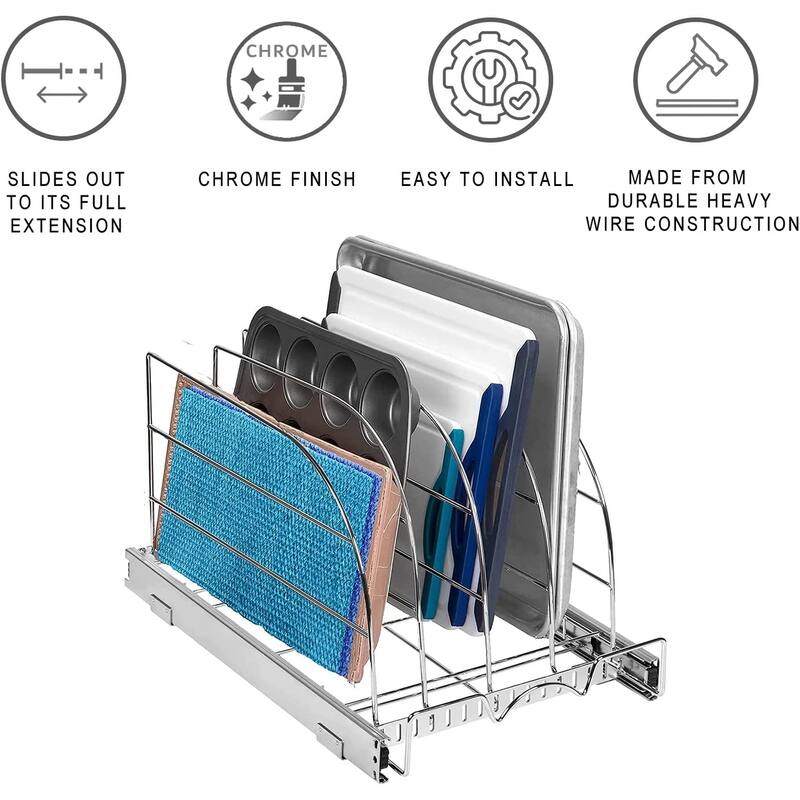 Pull Out Organizer Rack for Bakeware 12.5” W x 21” D x 10.63” H Heavy Duty Chrome