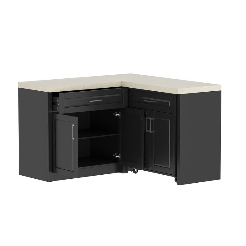 Efficient Corner Kitchen Cabinet L-Shape Kitchen Island: Ample Storage with Smooth - sliding Drawers,UV Countertop
