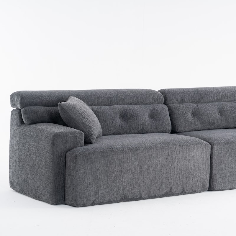 Chenille Fabric 4 Seater Sectional Sofa, Full Sponge Compression Sofa, Upholstered Sofa with Armrests & 2 Pillows