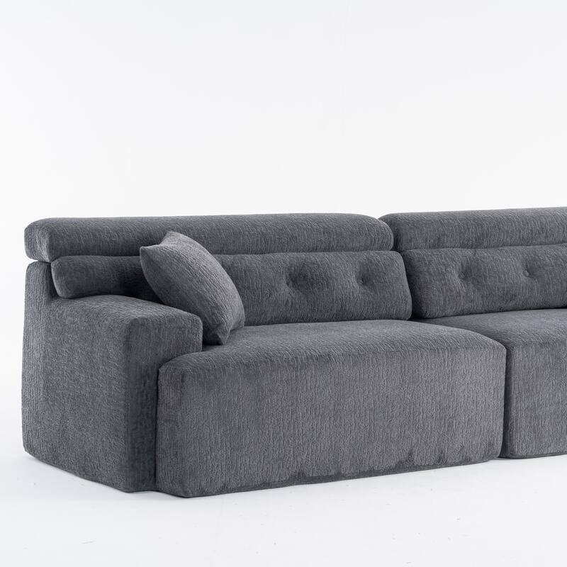 GDFStudio - Wood Grain Chenille 4-Seater 103.6" Compression Sofa