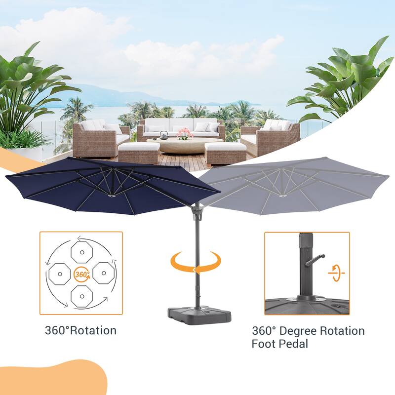 LIVOOSUN 11ft Patio Offset Umbrella Cantilever Umbrella with Base