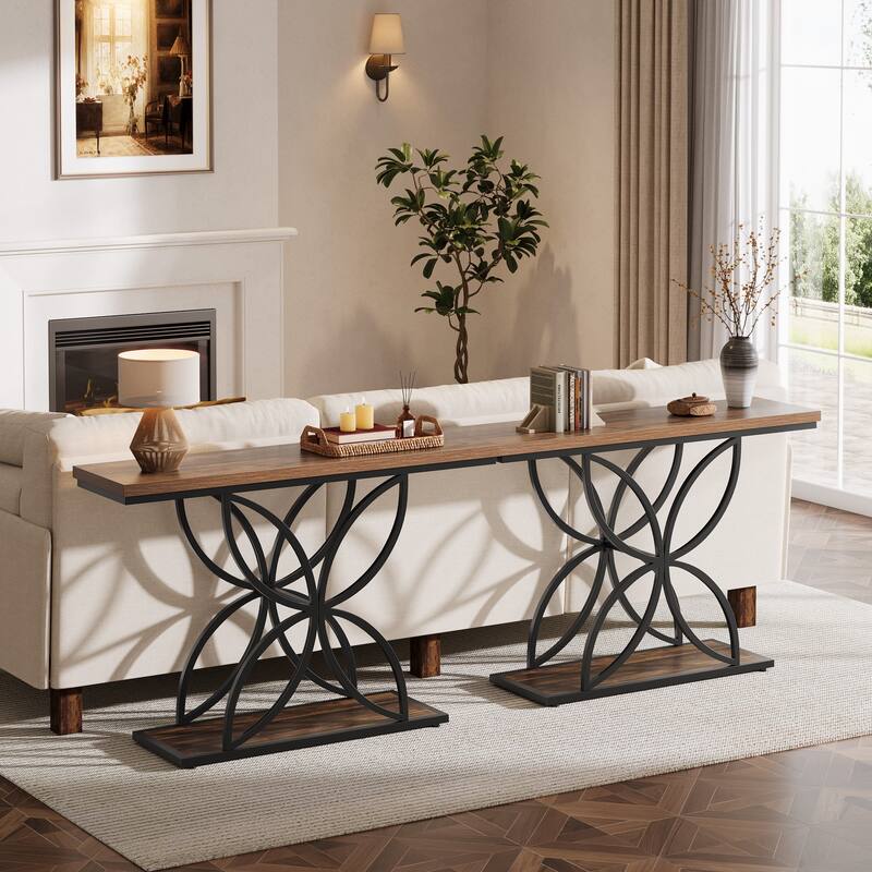 47-Inch Console Table, Industrial Sofa Table with Unique Butterfly Metal Base