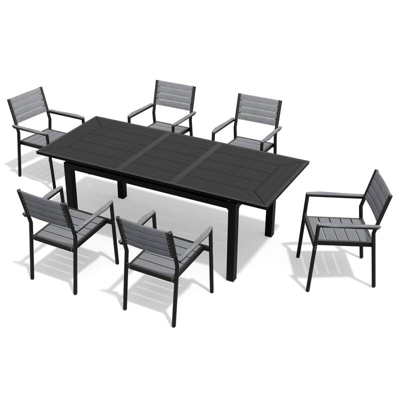 7-Piece Set Outdoor Extendable Aluminum Dining Table with Stackable Chairs