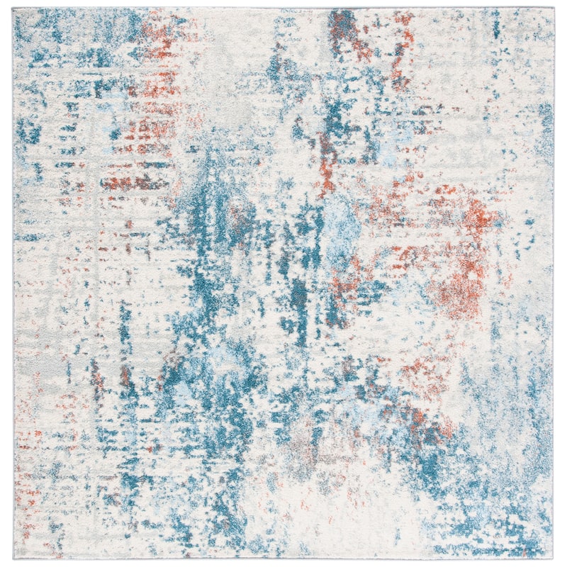 SAFAVIEH Tulum Emmaline Modern Abstract Rug - 6'7" Square - Ivory/Dark Blue