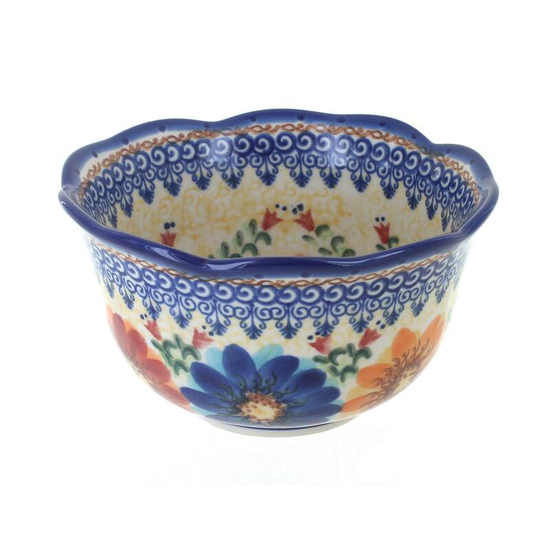 Blue Rose Polish Pottery 515 Vena Small Deep Scallop Bowl - Autumn Burst
