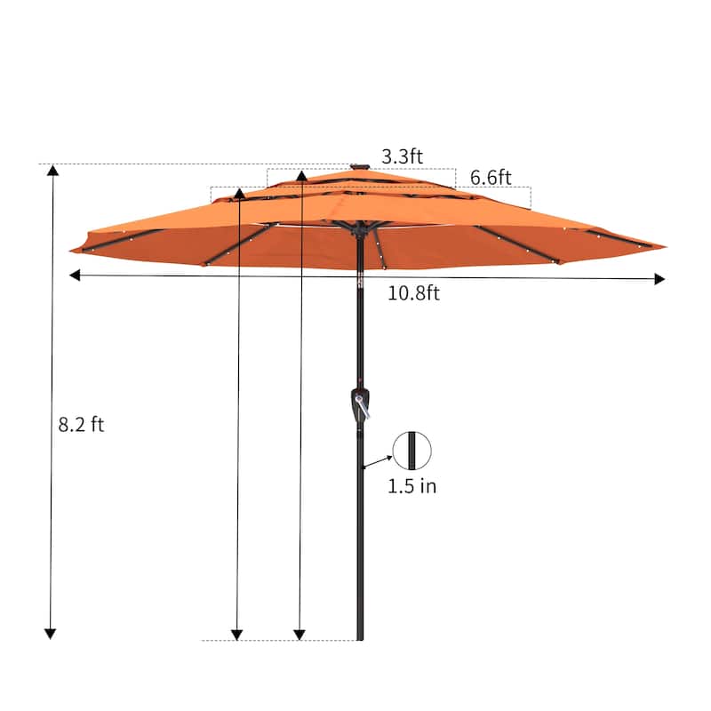 Clihome 11-Ft Patio UV Protection Market Umbrella With LED Lights