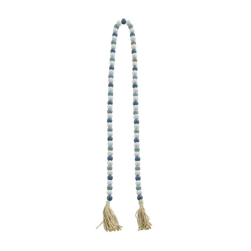 Mango Wood Handmade Round Long Carved Beaded Garland with Tassel - Roche River Decor