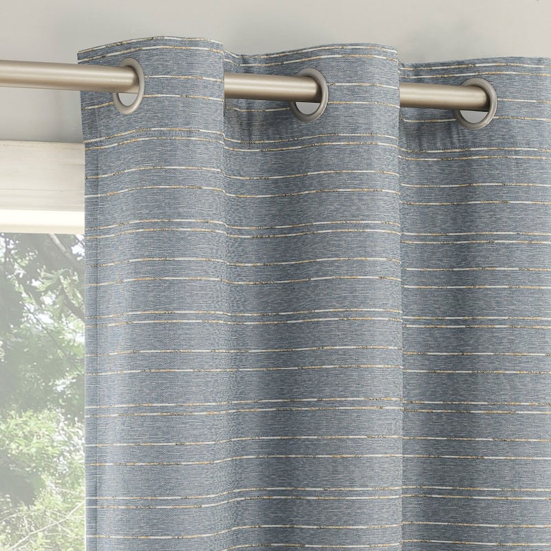 Sun Zero Dresden 2-Piece Slub Detail Magnetic Closure Total Blackout Grommet Curtain Panel Pair - 74" x 84" - Denim Blue