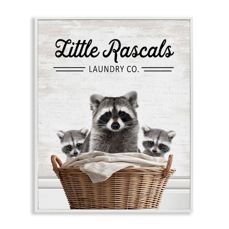 Stupell Little Rascals Laundry Raccoons Framed Giclee Art Design By Lettered and Lined - 16 x 20 - White