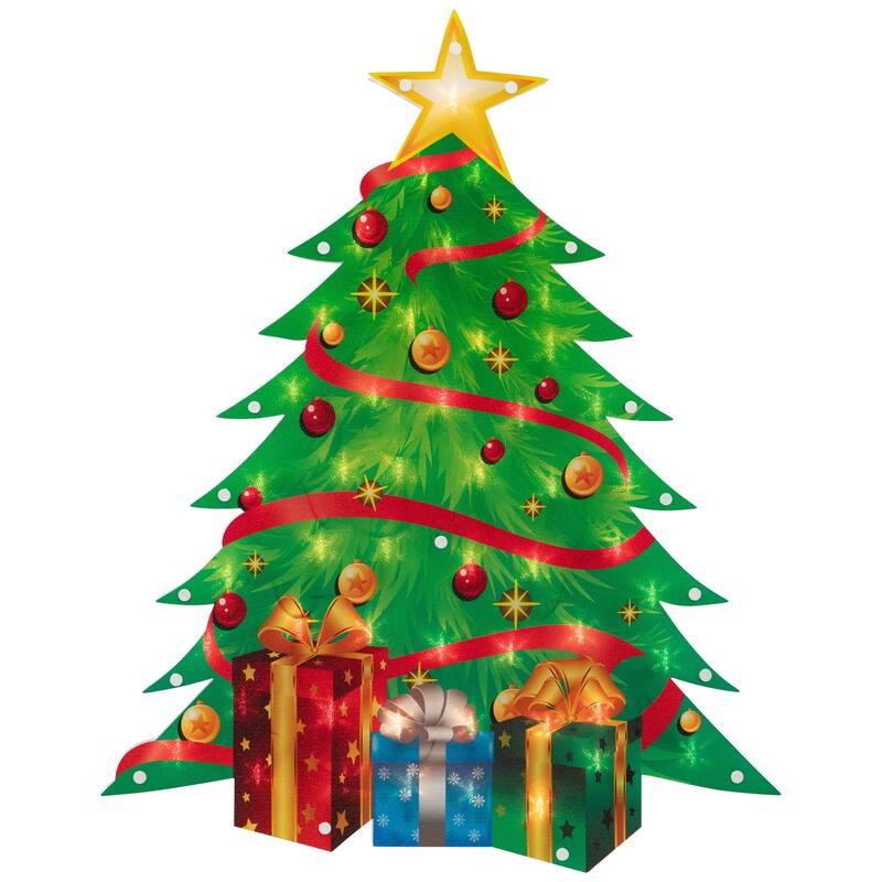 22.5" Lighted Christmas Tree with Presents Window Silhouette