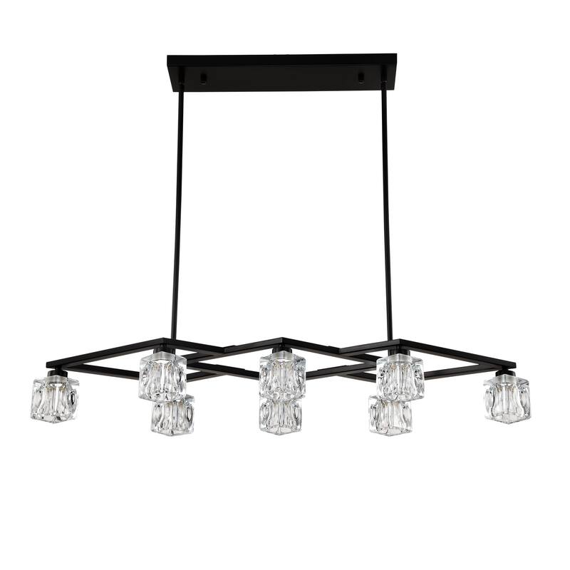 Modern Industrial Style 8-Light Pendant Light, Matte Black Crystal Chandelier, for Dining Room Kitchen and Living Room