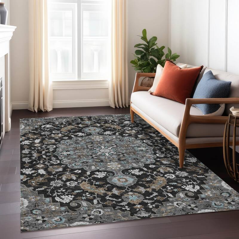 Machine Washable Indoor/ Outdoor Traditional Indore Chantille Rug
