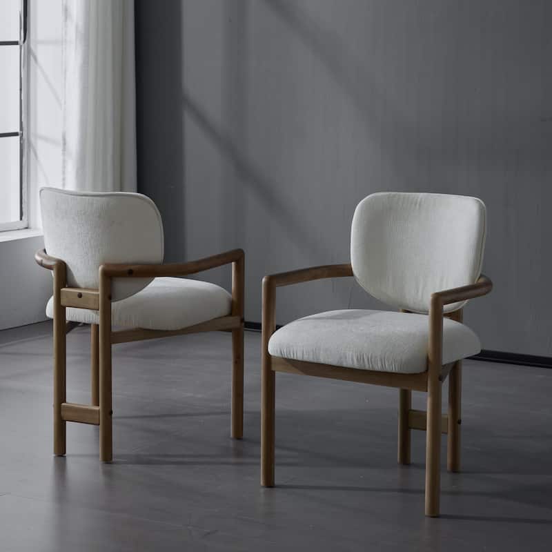 Roomfitters Upholstered Dining Arm Chair Set of 2, Rubber Wood Accent Seating, Comfortable Padded Seat - White