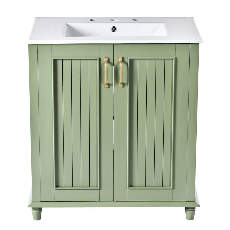 30 Inch Bathroom Vanity with Resin Sink Combo, Modern Bathroom Storage Cabinet with 2 Soft Close Doors and Hidden Drawer