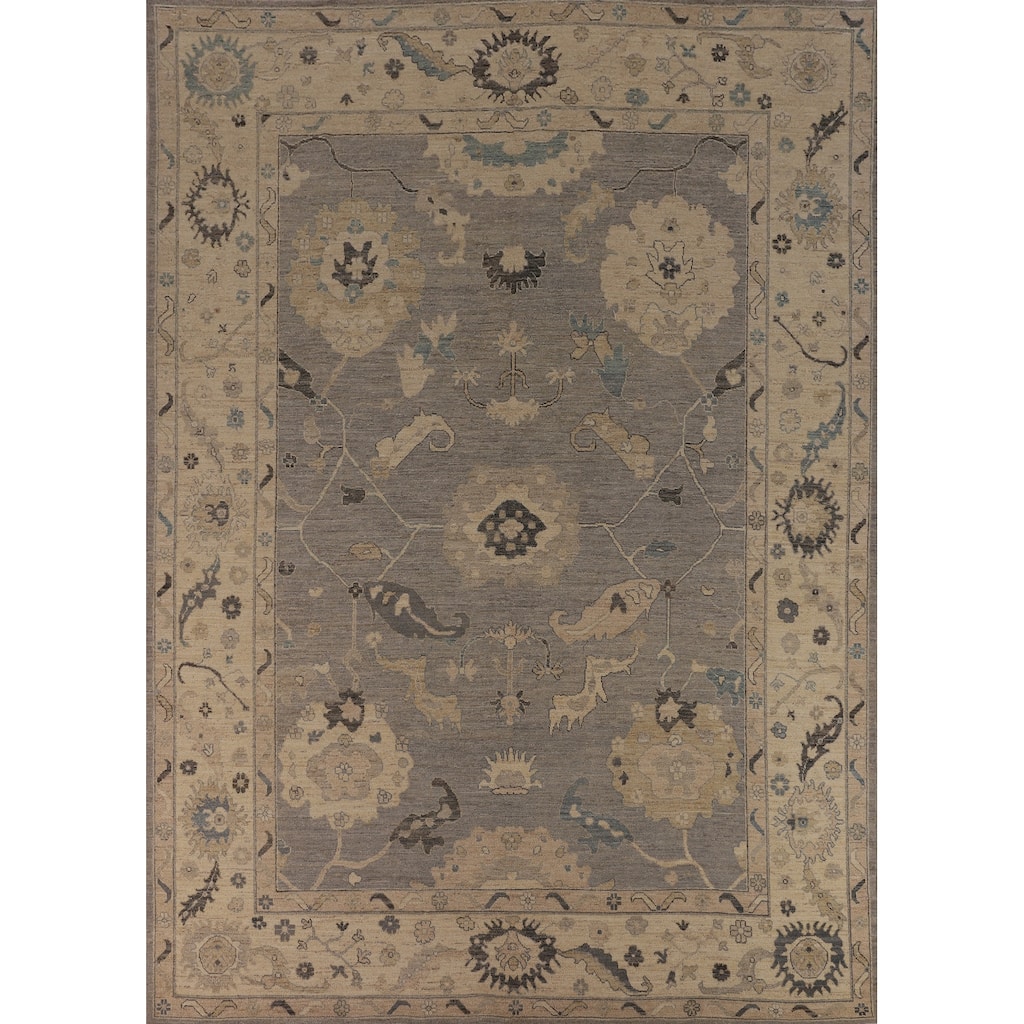 Vegetable Dye Oushak Turkish Rug Hand-Knotted Living Room Wool Carpet - 9'4"x 11'8"