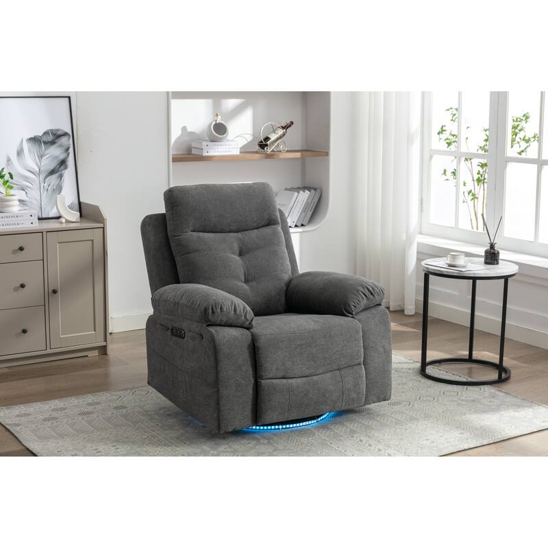 Modern Power Recliner with Bluetooth Speaker, LED Light, USB Charging Ports, Retractable Footrest and Storage Pockets