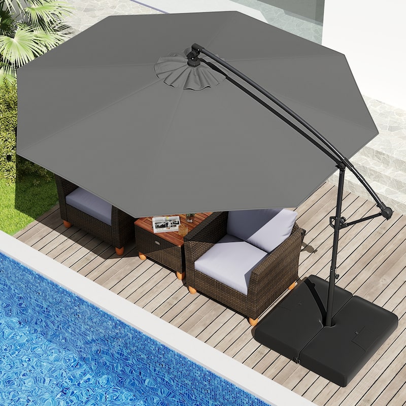 10 Feet Patio Offset Umbrella with Weighted Base 360° Tilt Cantilever Shade for Deck and Garden