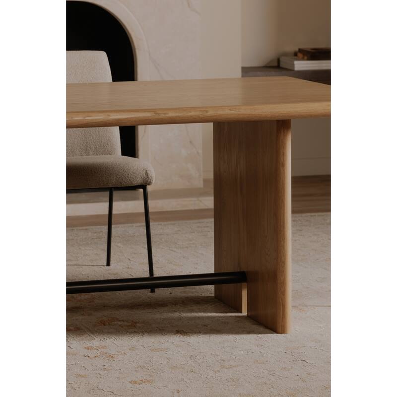 NADAAL STUDIOS Thornefield Dining Table for 6, Oak Veneer Top, Metal Spreader Bar, Modern Edge Design, Natural Finish