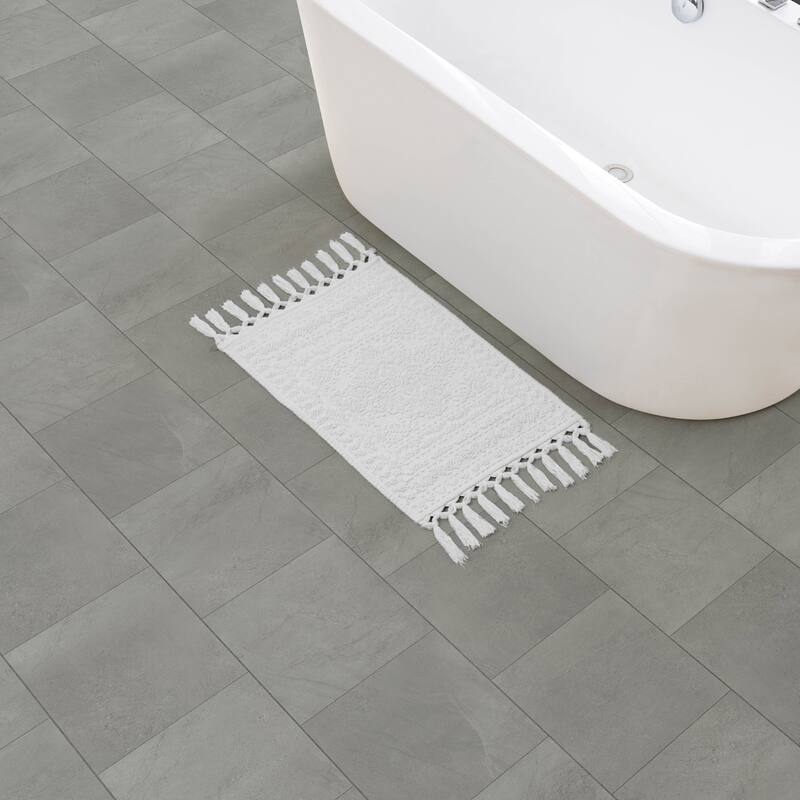 French Connection Nellore Fringe Cotton Bath Rug - 17x24 - White