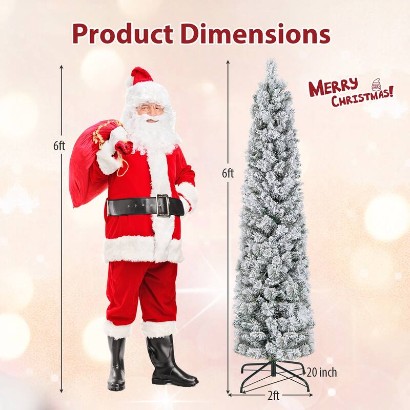 Gymax 4.5/6/7 FT Pre-Lit Artificial Christmas Tree Slim Pencil Xmas
