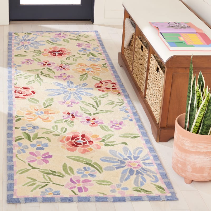 SAFAVIEH Handmade Chelsea Sprig French Country Floral Wool Rug - 2'6" x 10' Runner - Ivory