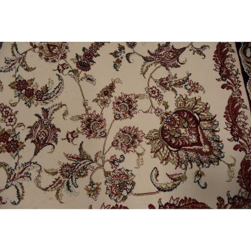 Machine Made Oriental 90% Silk - 10% Polyester Carpet Traditional All-Over Beige & Ivories Qum Area Rug - 9' 10'' X 6' 6''