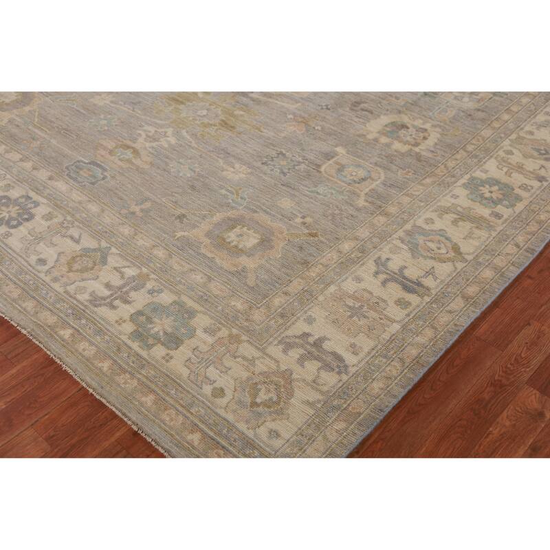 Hand Knotted Oriental 100% Wool Carpet Transitional All-Over Greys & Charcoal Oushak Area Rug - 9' 9'' X 8' 1''