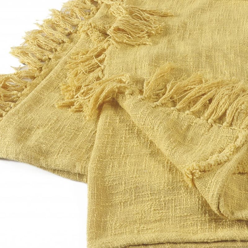 HomeRoots 60" X 50" Yellow Woven Cotton Throw Blanket with Fringe