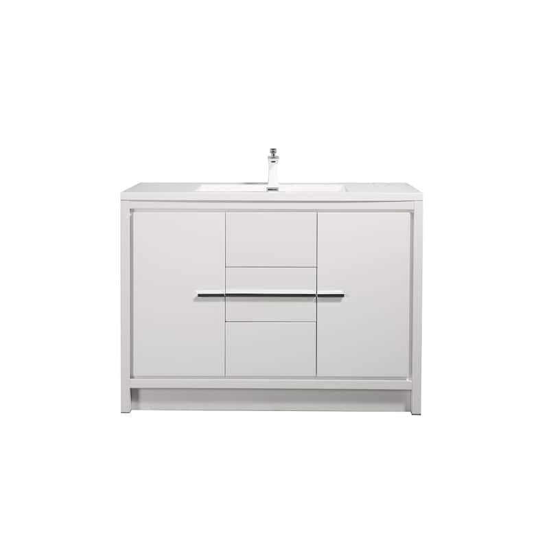 Freestanding Bathroom Vanity Set in HG-White with Integrated Solid Surface Sink
