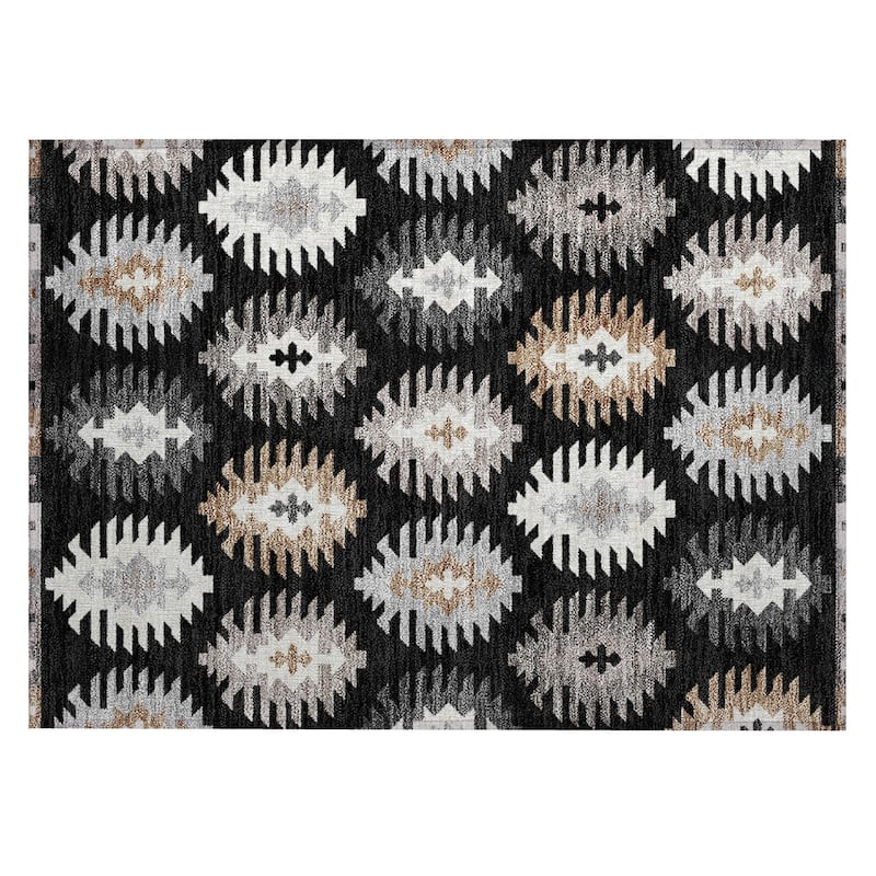 Machine Washable Indoor/ Outdoor Boho Tribal Chantille Rug