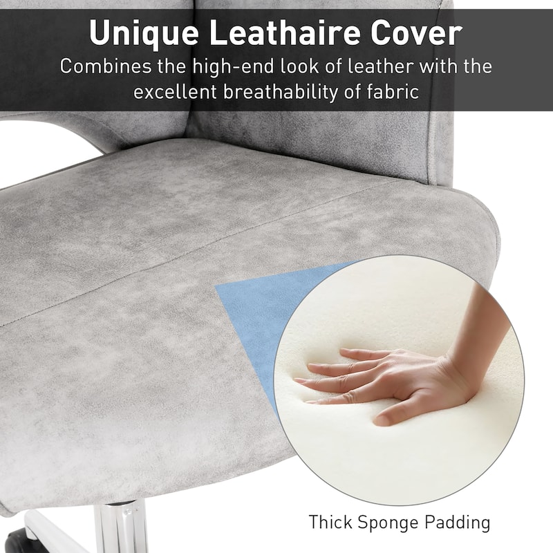 Modern Mid Back Tufted Office Chair Faux Leather Computer Desk Chair
