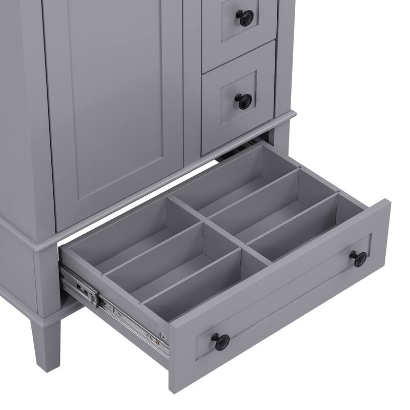 GDFStudio - Faraday Modern Freestanding Bathroom Vanity with Ceramic Sink, Double-Layer Shelf and Soft Close Drawers & Door