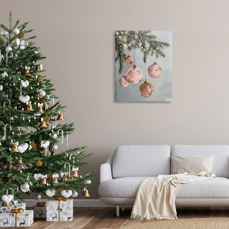 Stupell Pink Hanging Christmas Ornaments Canvas Wall Art Design By Arlington Prints