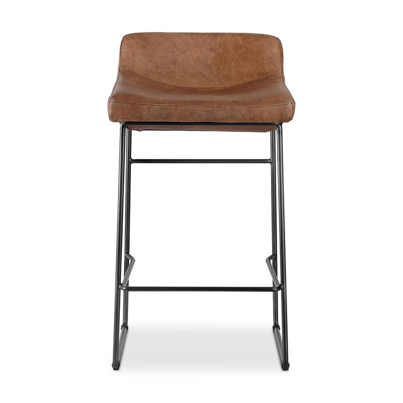 NADAAL STUDIOS Orson, Counter Stool With Top Grain Leather, Set of Two - 17"W x20"D x32"H