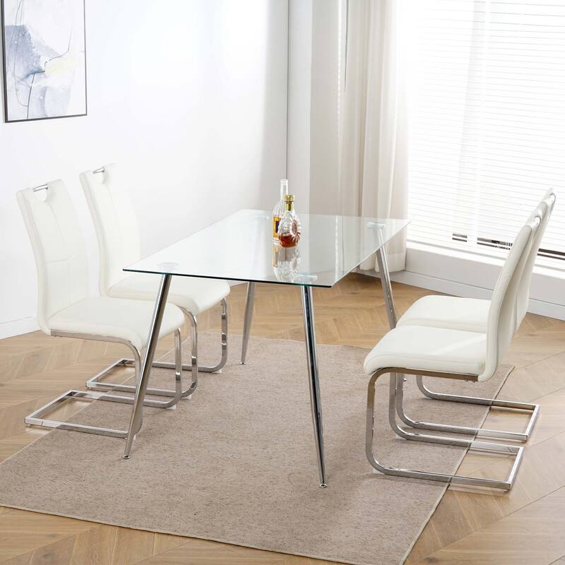 PU Dining Chair Living Room Chair with Silver Leg(Set of 4)
