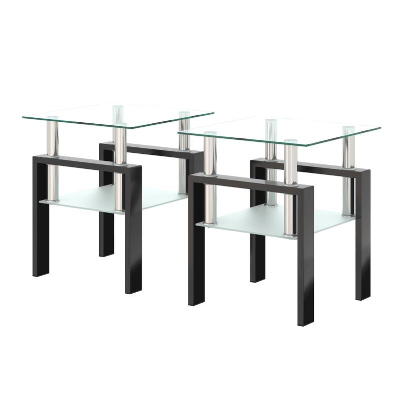 Set of 2 Tempered Glass Coffee Table End Table Set