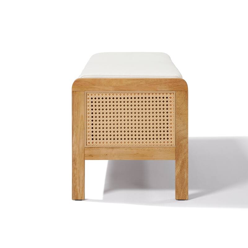 Christopher Knight Home - Soft Cushion Oak Beige Upholstered Storage Ottoman Bench with Rattan Sides and Wooden Legs