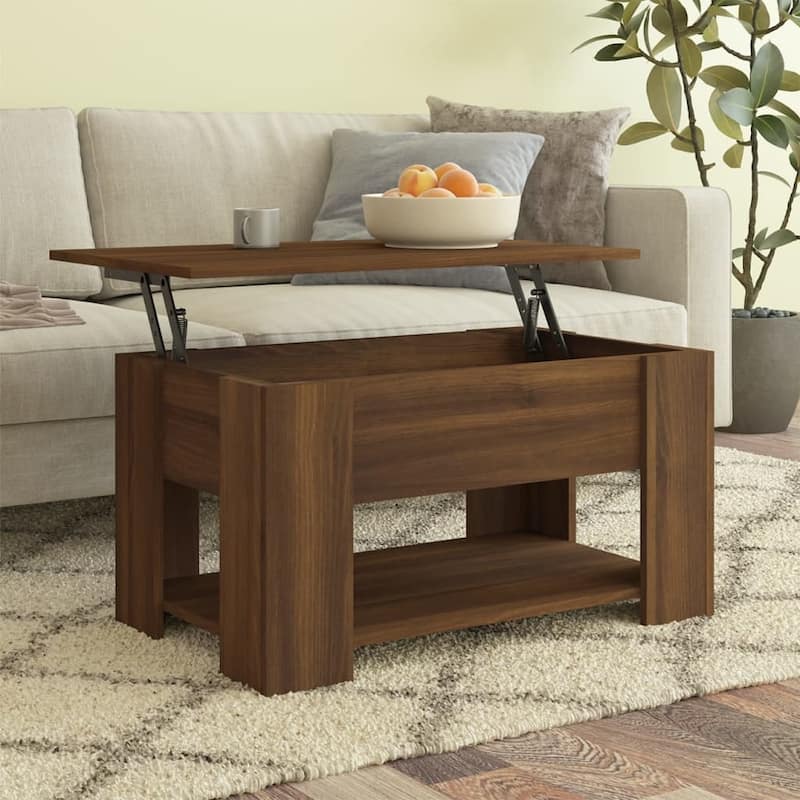 vidaXL Coffee Table Lift Top End Table Accent Side Sofa Table Engineered Wood - 31.1" x 19.3" x 16.1" - Brown oak