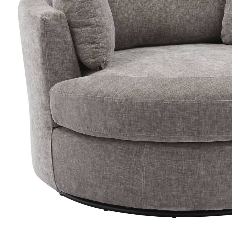 Upholstered Swivel Barrel Armchair Club Chair With Metal Base