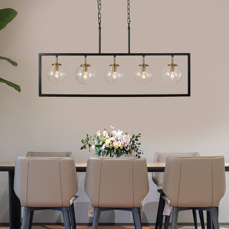 Marsie Modern Farmhouse 40-inch Linear Chandelier Globe Glass Kitchen Island Pendant Lights for Dining Room