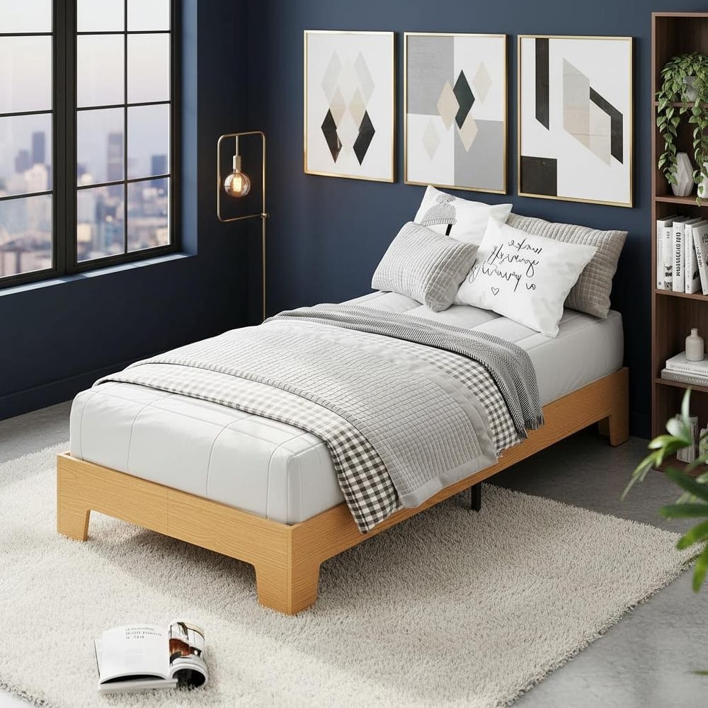 Wood Platform Bed Frame, with Strong Wooden Slats