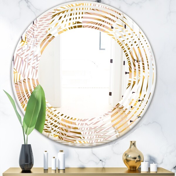 Designart 'Golden Palm Leaves II' Modern Round or Oval Wall Mirror ...