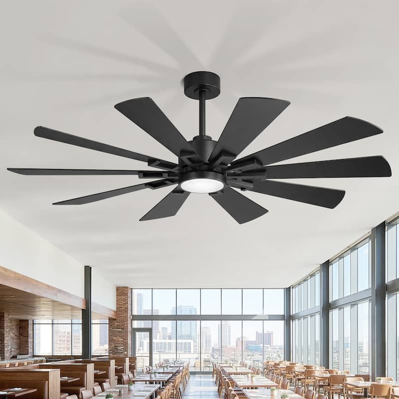 62/72-Inch Reversible 10-Blade Large Ceiling Fan with Light and Remote