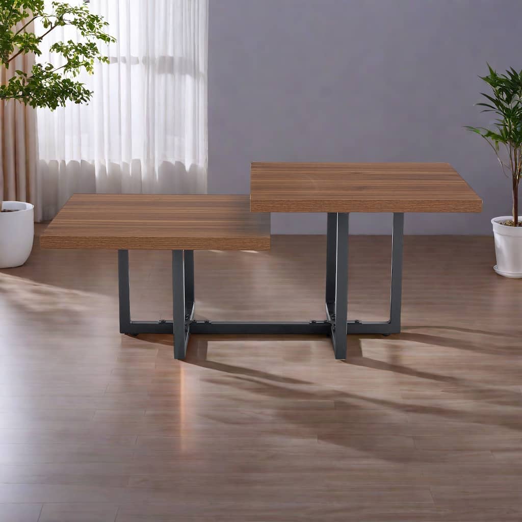 47" MDF Modern Coffee Table with Dark Wood Grain and Two-Tier Design