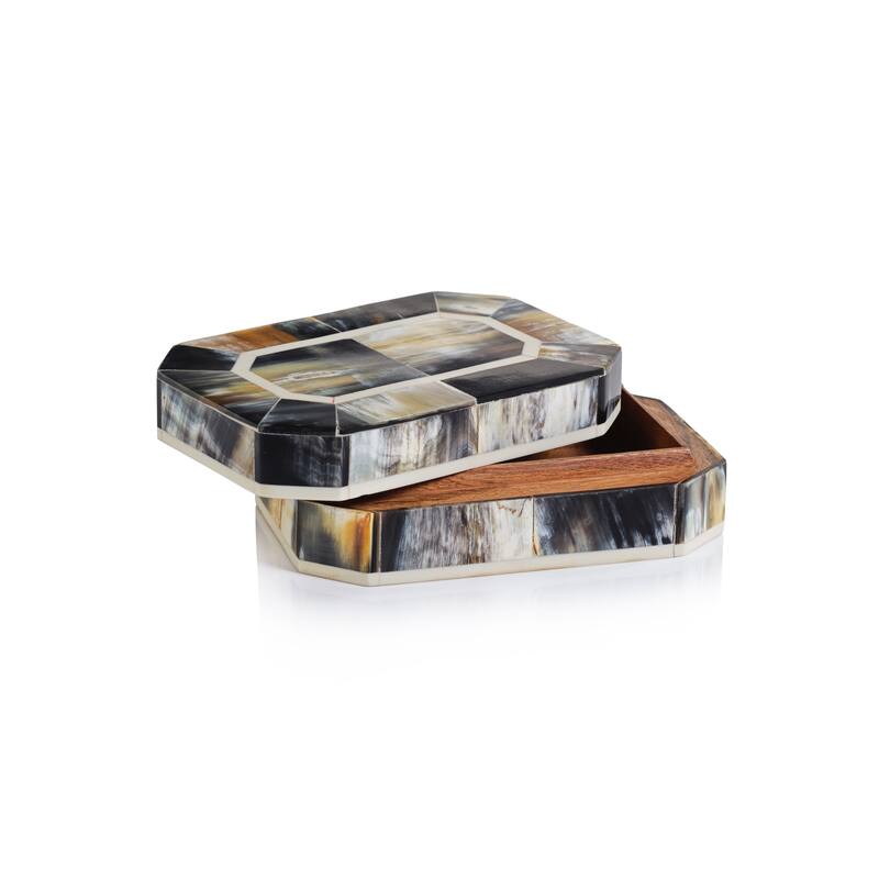 Baldur Black Horn Inlaid Decorative Box with Ivory Trim
